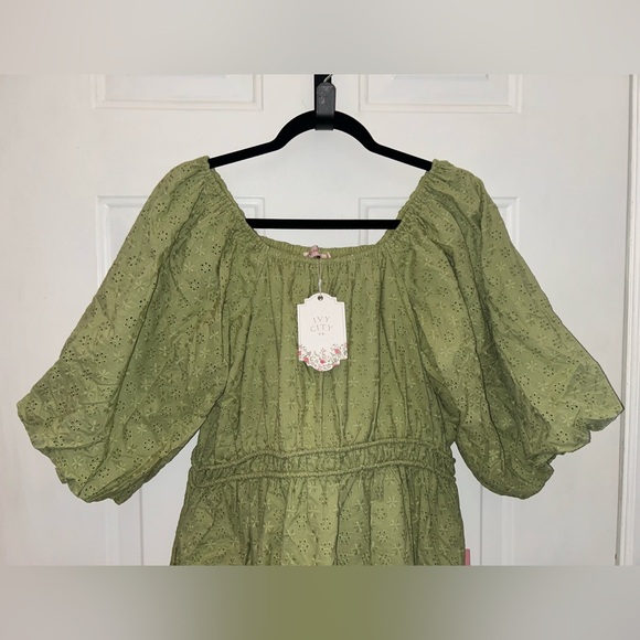 Ivy City Co Kinsey Green Eyelet Mini Dress - Picture 3 of 7